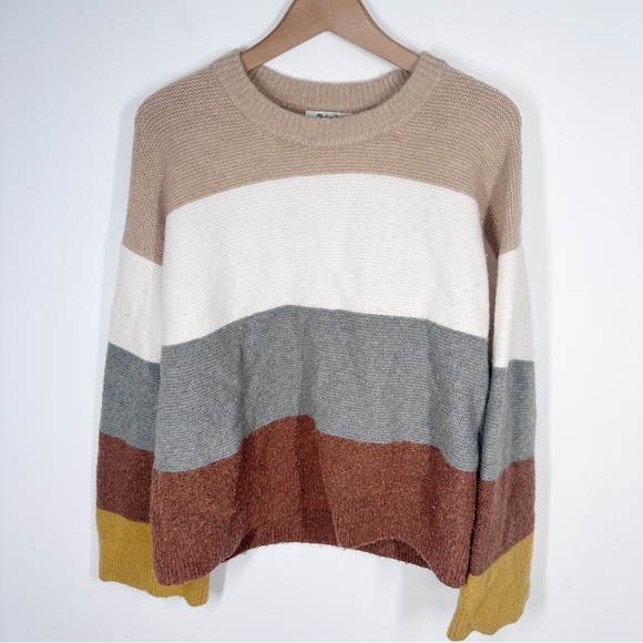 Madewell Andria Pullover Sweater in Coziest Yarn Size Medium Neutral Stripes - Picture 2 of 7